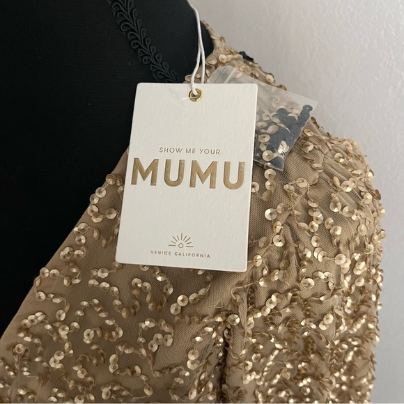Show Me Your Mumu Gold Sequin Wear Me Out Mini Dress in Black Star Sequins NWT - Picture 5 of 6